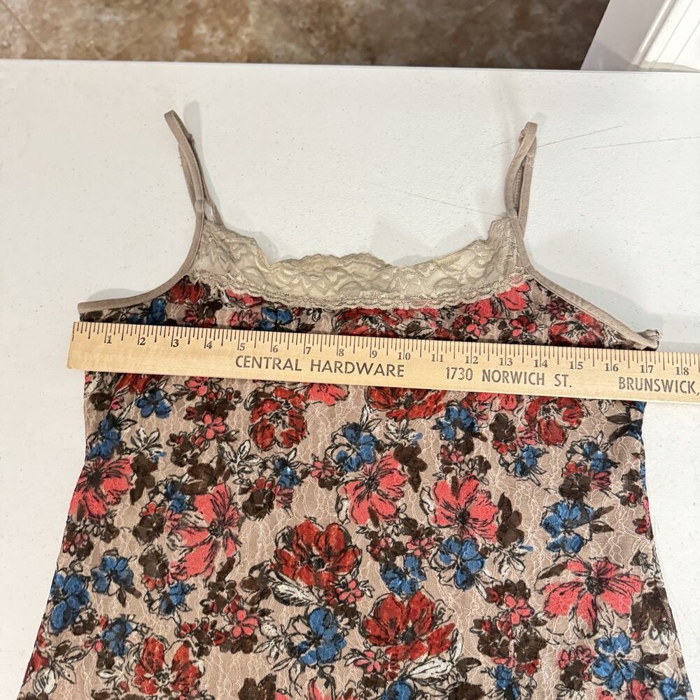 VTG Y2K Double Lace Velvet Burnout Long Tank Top Sz L Multicolor Floral Babydoll - Picture 6 of 9